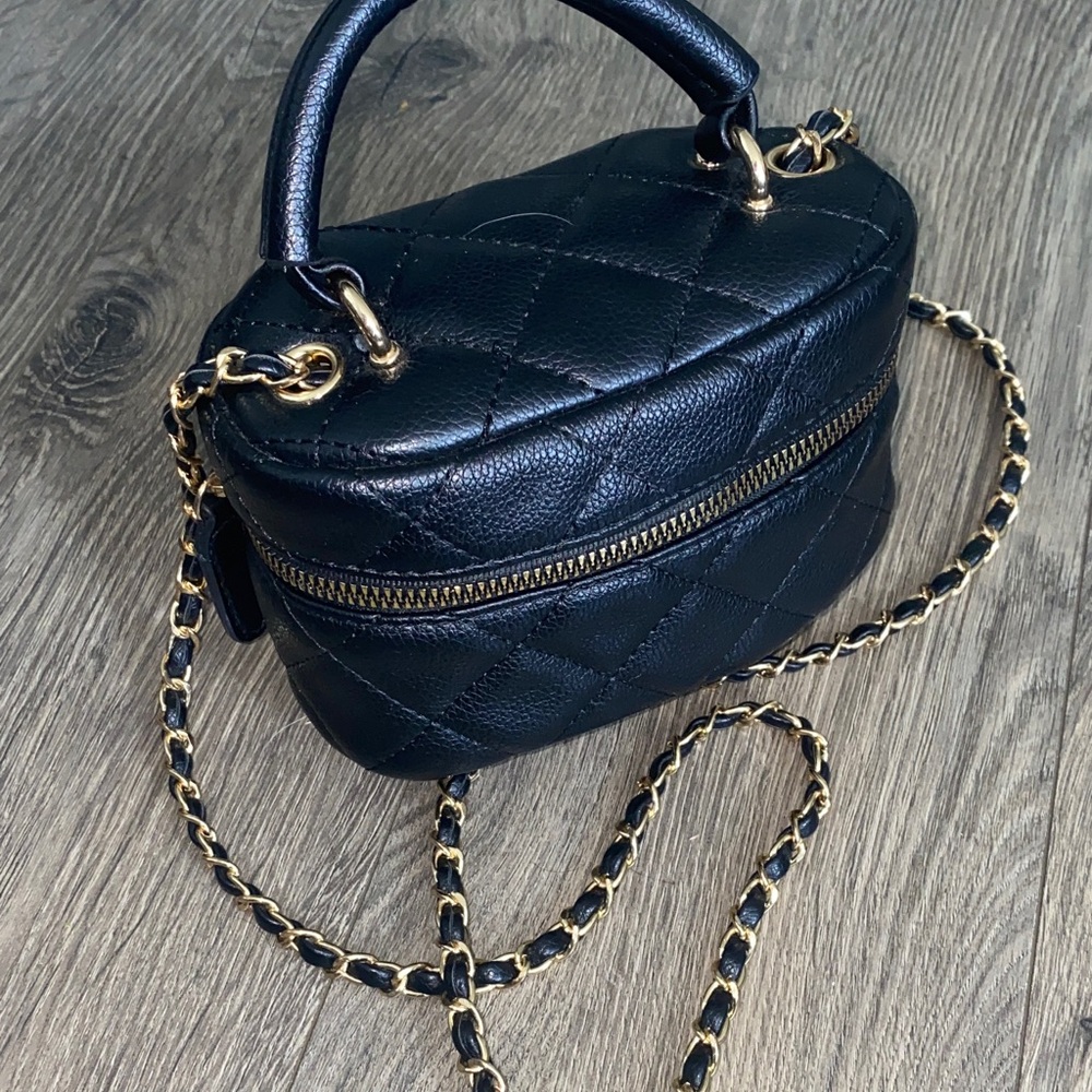Forever 21 Black Quilted Mini Top-Handle Crossbody with Gold Chain